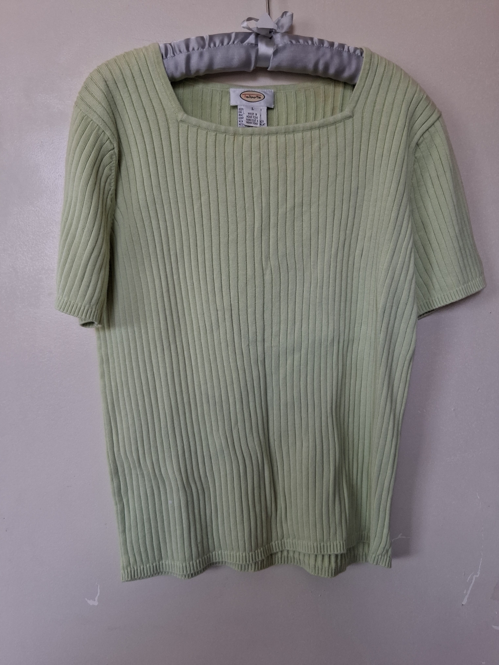 SUMMER SALE Talbots Light Green Ribbed Square Neck Short Sleeve Top